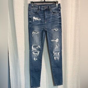American Eagle Outfitters High Rise Distressed Dark Blue Jeans